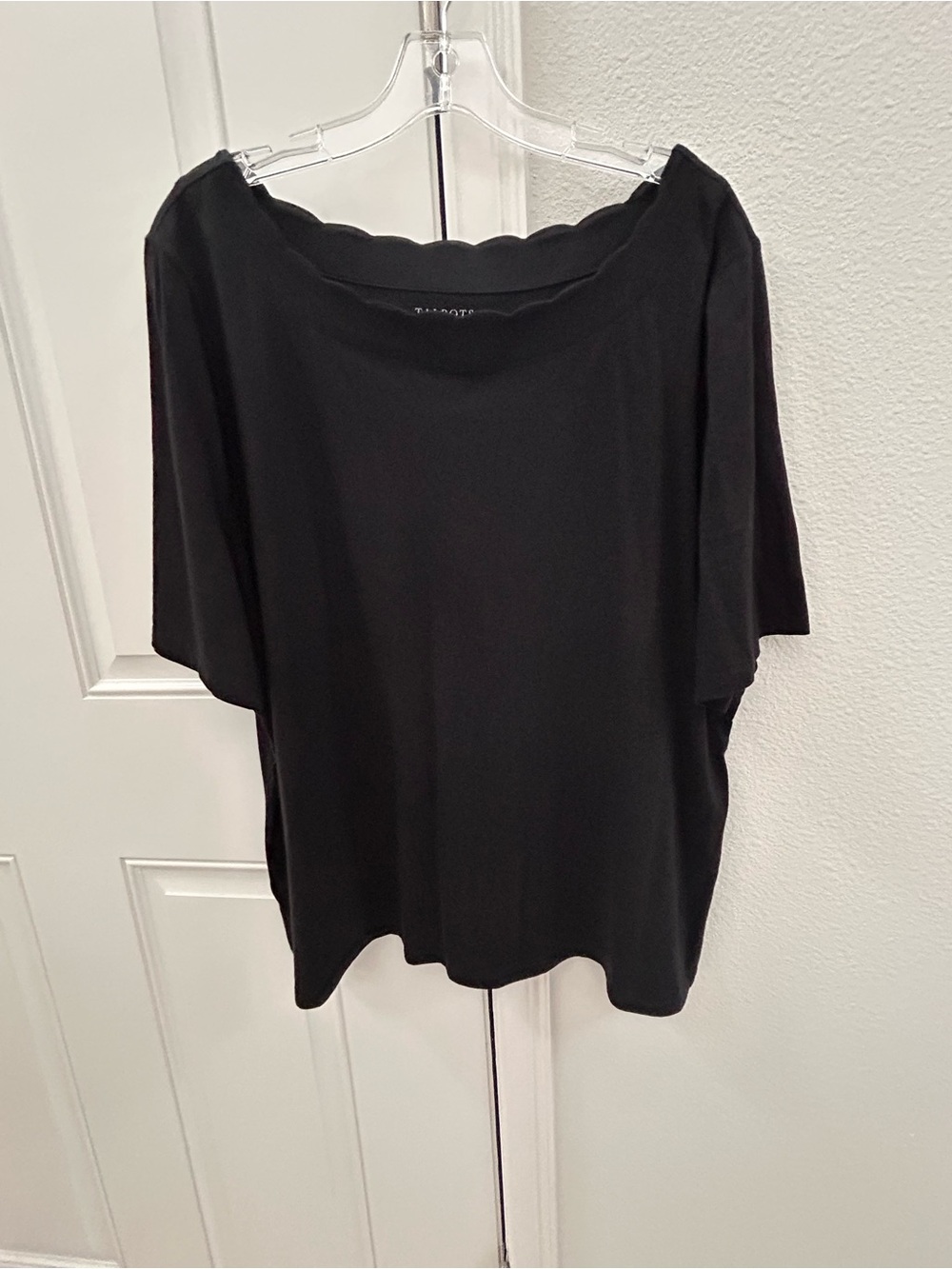 Talbots Black Scallop-Edge Short Sleeve Tee